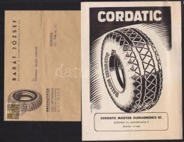 1947 Cordatic Magyar Gumiabroncs Rt. árjegyzéke hirdetéses borítékkal