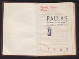 1943 Pallas Irodalmi és Nyomdai Rt. zsebnaptárja műbőr kötésben