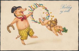 New Year pig litho