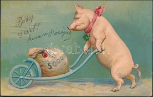 New Year pig Emb. litho