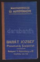 cca 1920-1930 Barát József Pneumatik Szaküzletének promóciós, Trianon utáni Magyarország-térképe hirdetésekkel