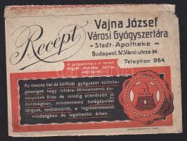 cca 1900 Vajna József gyógyszertára receptboríték