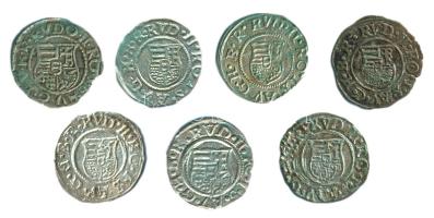 1579-1592. Denár Ag "Rudolf" (7x) klf évszámokkal! T:Vegyes Hungary 1579-1592. Denar Ag "Rudolph" (7x) different dates! C:Mixed Huszár: 1059., Unger II.: 811a