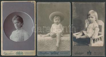 cca 1900  3db Mai és Tsa és Ganz műtermi keményhátú fotó 7x11cm