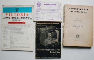 Rádiókészülékekkel kapcsolatos dokumentumok: Rádióévkönyv 1947, jótállási jegy, kezelési útmutató, stb.