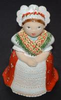 Karancsi népviseletű női festett mázas kerámia figura a Molnár-Marton műhelyből. Hibátlan, eredeti dobozában / Ceramic figure in Hungarian folk costume, in original package 15cm