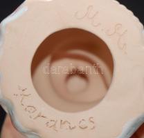 Karancsi népviseletű női festett mázas kerámia figura a Molnár-Marton műhelyből. Hibátlan, eredeti d...