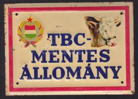 TBC mentes állomány feliratos szocreál lemezzománc tábla. Győri lemezárugyár 15x10cm