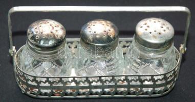 3 darabos fém és üveg só-borsszóró