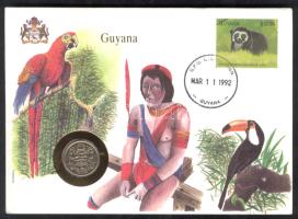 Guyana 1989. 25c érmés, bélyeges borítékon T:1 Guyana 1989. 25 cents, coin letter with stamps C:Unc