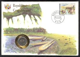 Közép-Afrikai Államok 1986. 50Fr érmés, bélyeges borítékon T:1 Central Africa 1986. 50 Francs, coin letter with stamps C:Unc