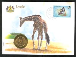 Lesotho 1979. 5L érmés, bélyeges borítékon + hátlapon elsőnapi bélyegzős ENSZ bélyeggel, ismertetővel T:1 Leshoto 1979. 5 Lisente, coin letter with stamps, first day of issue United Nations stamp on the back C:Unc