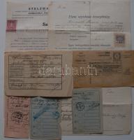 cca 1920 7 darabos kis okmány tétel kerékpár számlával és MÁV szabadjeggyekkel
