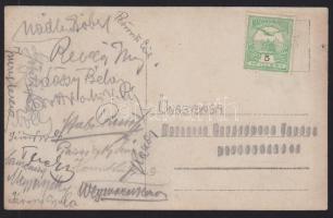 cca 1908 Magyar festők és grafikusok asztaltársasága saját készítésű grafikus képeslap saját kezű al...