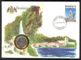 Kelet-Karibi Államok 1987. 25c érmés borítékon Dominikai bélyeggel + hátlapon első napi bélyegzős ENSZ bélyeggel T:1 East Caribbean States 1987. 25 cents, coin letter with Dominican stamp, first day of issue United Nations stamp on the back C:Unc