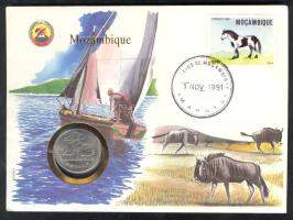 Mozambik 1986. 20M érmés, bélyeges borítékon, hátlapon első napi bélyegzős ENSZ bélyeggel T:1 Mozambique 1986. 20 Meticais, coin letter with stamp, first day of issue United Nations stamp on the back C:Unc