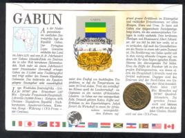 Közép Afrikai Államok 1986. 25c érmés, bélyeges borítékon,gaboni bélyeggel, hátlapon első napi bélye...
