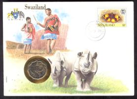 Szváziföld 1986. 20c érmés, bélyeges borítékon, hátlapon ENSZ bélyeggel T:1 Swaziland 1986. 20 cents, coin letter with stamp, United Nations stamp on the back C:Unc