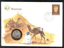 Mauritania 1973. 1/5Ou érmés, bélyeges borítékon, hátlapon ENSZ bélyeggel T:1 Mauritanie 1973. 1/5 Ouguiya, coin letter with stamp, United Nations stamp on the back C:Unc
