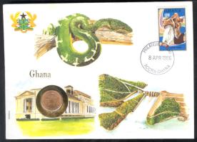 Ghana 1958. 1/2p érmes, bélyeges boríték, hátlapon első napi bélyegzős ENSZ bélyeggel T:1 Ghana 1958. 1/2 Penny, coin letter with stamp,first day of issue United Nations stamp on the back C:Unc