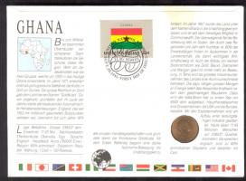 Ghana 1958. 1/2p érmes, bélyeges boríték, hátlapon első napi bélyegzős ENSZ bélyeggel T:1
Ghana 1958...