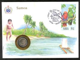 Szamoa 1987. 5S érmés, bélyeges borítékon, hátlapon ENSZ bélyeggel T:1 Samoa 1987. 5 Sene, coin letter with stamp,United Nations stamp on the back C:Unc