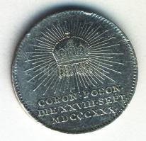 Habsburg Birodalom / Pozsony 1830. szeptember 28. Koronázási zseton Ag "I.Ferenc - V.Ferdinánd" (3.25g) T:2-   Habsburg Monarchy / Bratislava 28 September 1830. Coronation Silver Jeton Ag "Franz I - Ferdinand V" (3.25g) C:VF HTÉ.: 925.