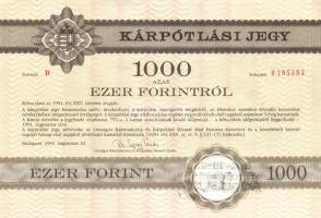 1991. Kárpótlási jegy 1000Ft-ról "B" sorozat