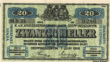 Ostffyasszonyfa/hadifogolytábor 1916. június 1. 20f arab sorozat és sorszámmal "MS" jelzés...