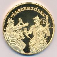 Lebó Ferenc (1960-) "A honfoglalás emlékére / Vérszerződés" aranyozott emlékérem (43mm) T:...