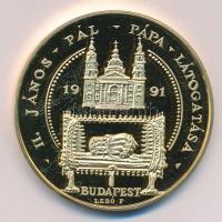 Bognár György (1944-) / Lebó Ferenc (1960-) 1991. "II.János Pál pápa látogatása - Budapest" aranyozott emlékérem (d=43mm) T:PP