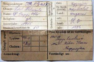 ~1900 Osztrák-magyar monarchia korabeli réz dögcédula kitöltött papírral