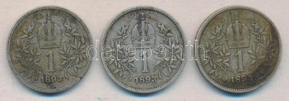 Ausztria 1893. 1K Ag (3x) T:3 Austria 1893. 1 Corona Ag (3x) C:F