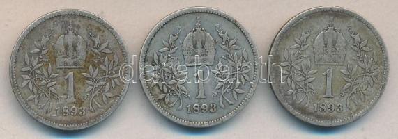 Ausztria 1893. 1K Ag (3x) T:3 Austria 1893. 1 Corona Ag (3x) C:F