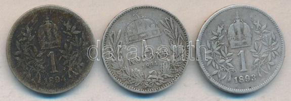 1894KB. 1K Ag + Ausztria 1893-94. 1K Ag (2x) T:3