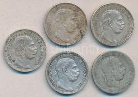 1915KB. 1K Ag (4x) + Ausztria 1898. 1K Ag T:2,2-,3