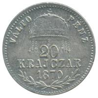 1870GYF 20Kr Ag "Ferenc József / Váltó Pénz" T:2 Hungary 1870 20 Kreuzer Ag "Franz Joseph" Alba Iulia C:XF Huszár: 2155., Unger III.: 1472.b, Adamo M11.1.