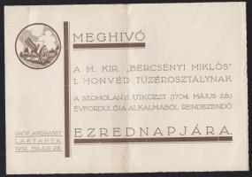 1932 Meghívó a M. kir. Honvéd Tűzérosztályának ezrednapjára