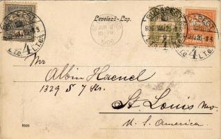 Budapest Váczi utca ritka lap (Turul 6+3+1 f-vel az USA-ba küldve) T2/3