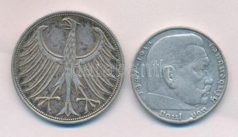Német 3. Birodalom 1938A 2M Ag "Hindenburg" + NSZK 1966G 5M Ag T:2-
German Third Reich 193...