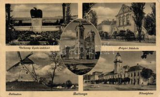 Battonya Községháza, Verhovay Gyula emlékmű, polgári fiúiskola, szélmalom (fa)