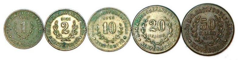 Kenyérmező hadifogolytábor 1915. 1f + 2f + 10f + 20f + 50f szükségpénzek T:2,2- / 
Transylvania / Ke...