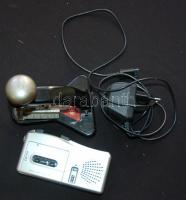 Vegyes bolhapiac tétel: régi tűzőgép, irattartó, diktafon, mobiltöltő, színes ceruzák, régi táskaíró...