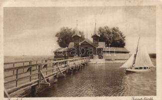 Keszthely Sziget-fürdő, móló, vitorláshajó (EK)