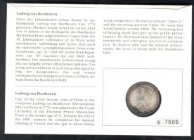 NSZK 1970F. 5M Ag "Beethoven" bélyeges érmés borítékon alkalmi bélyegzővel, hátoldali isme...