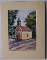 Német Mátyás vajdasági festő: Városszéli kápolna, akvarell-papír, paszpartuban 29,5x23cm