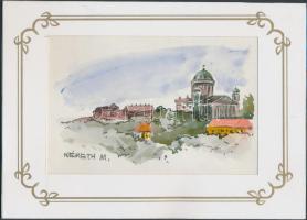 Német Mátyás vajdasági festő: Esztergomi bazilika, akvarell-papír, paszpartuban 24x17cm