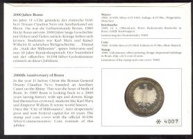 NSZK 1989D 10M Ag "2000 éves Bonn" bélyeges érmés borítékon első napi bélyegzővel, hátolda...