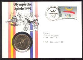 Andorra 1992. 2D "Olimpia Barcelona 1992" bélyeges érmés borítékon, hátoldali ismertető tanúsítvánnyal T:1 Andorra 1992. 2 Diners "Olympics barcelona 1992" coin letter with stamps,information on the back C:Unc