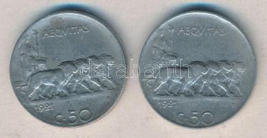 Olaszország 1921R 50c (2x) sima és recés peremmel! T:3 Italy 1921R 50 Centesimi (2x) plain and reeded edge C:F